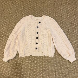 THE GREAT. Cream Cable Knit Cardigan